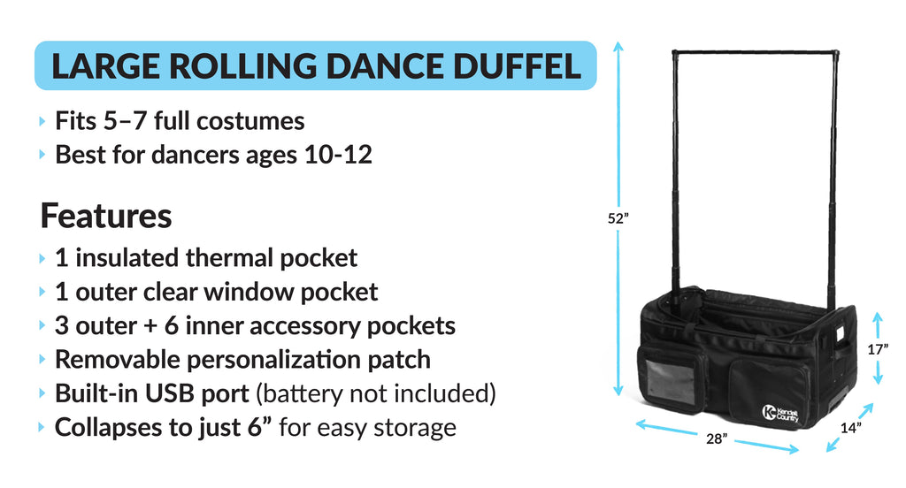 Large Dance Bag with Garment Rack - Raven Black, 28"